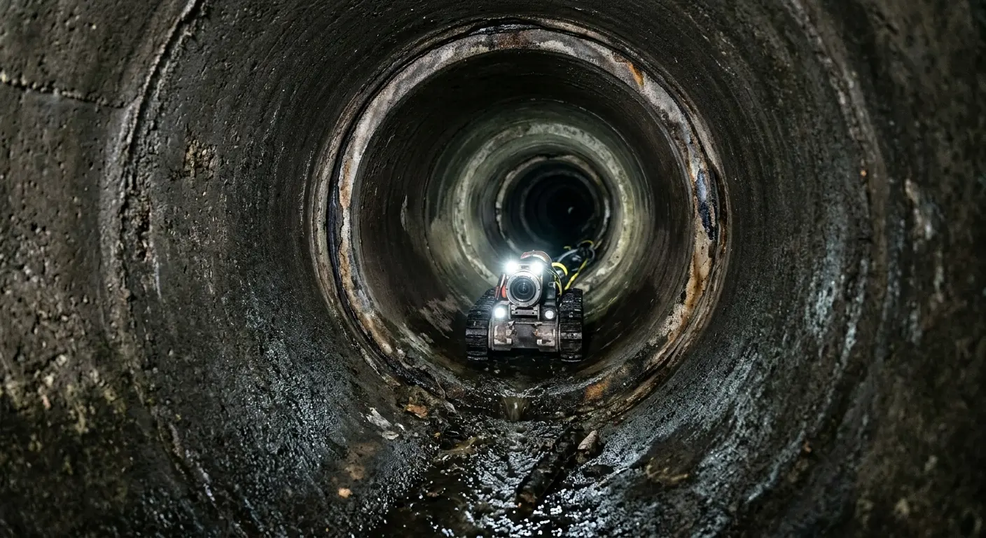 Robotic sewer camera inspecting pipe interior for Sewer Line Cleaning in Carlyss