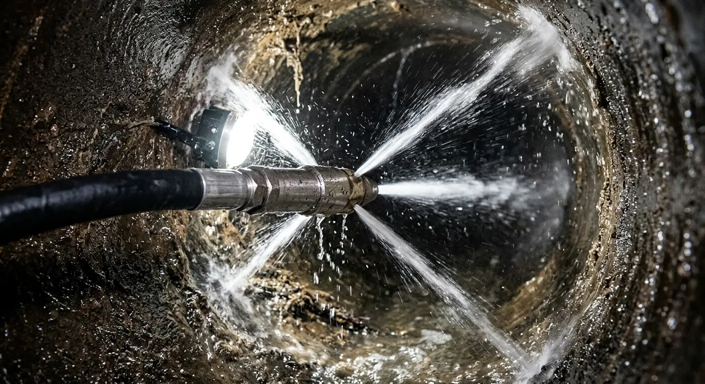 High-pressure hydro jetting nozzle cleaning sewer pipe for Sewer Cleanout in Carlyss